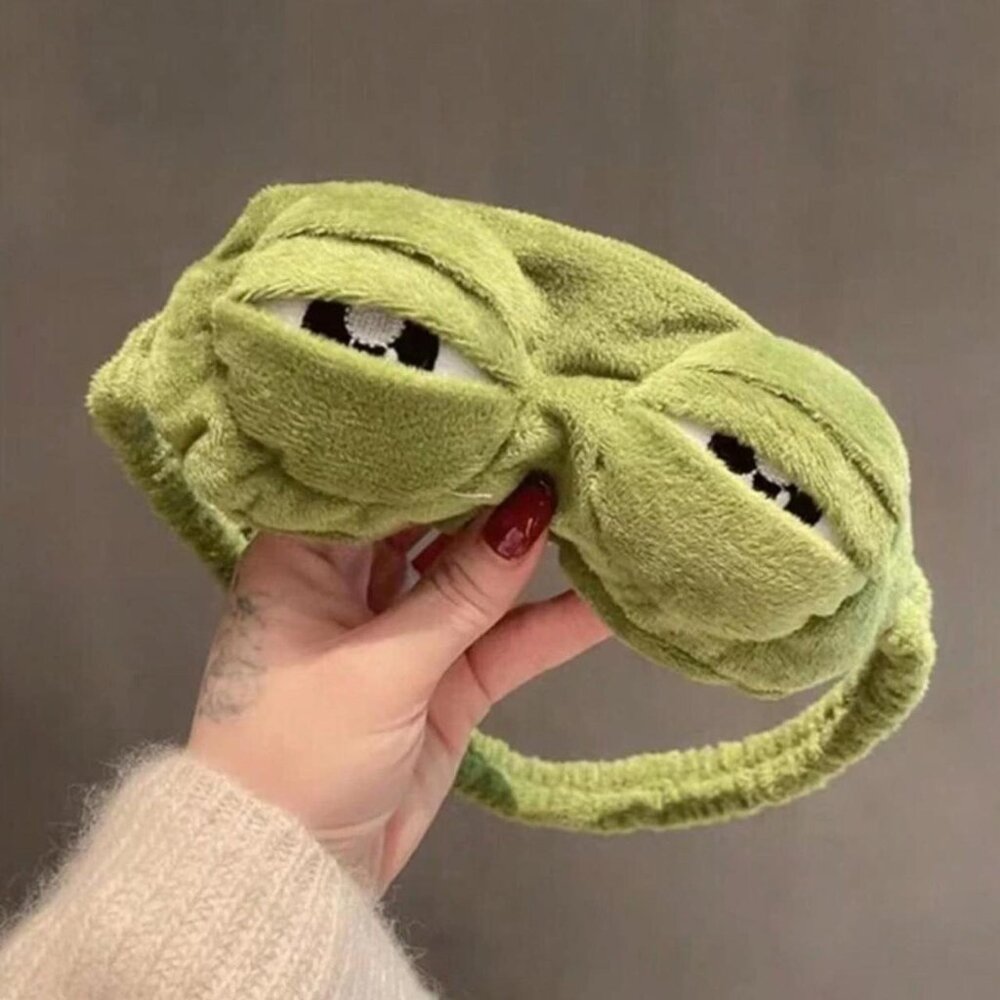 Funny Cartoon Frog Plush Soft & comfortable green sleeping eye mask NEW - Picture 4 of 5